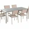 Beliani 6-istuttava Ulkoruokailuryhmä 3-osainen Graniittitaso Tekstiilituolit Harmaa/beige GROSSETO
