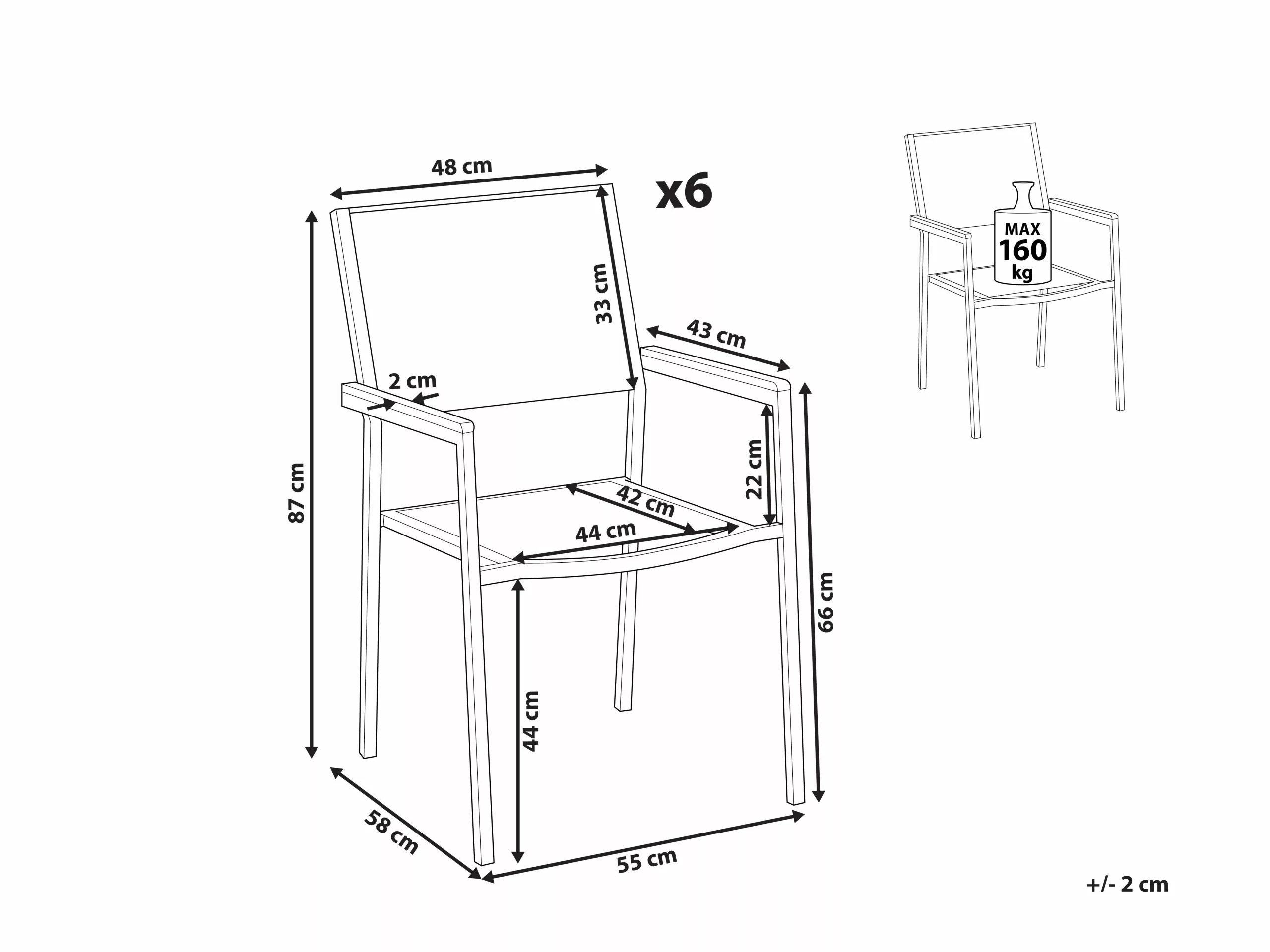 Beliani Puutarhatuoli Polyrottinki Musta 6 Kpl GROSSETO - Image 8