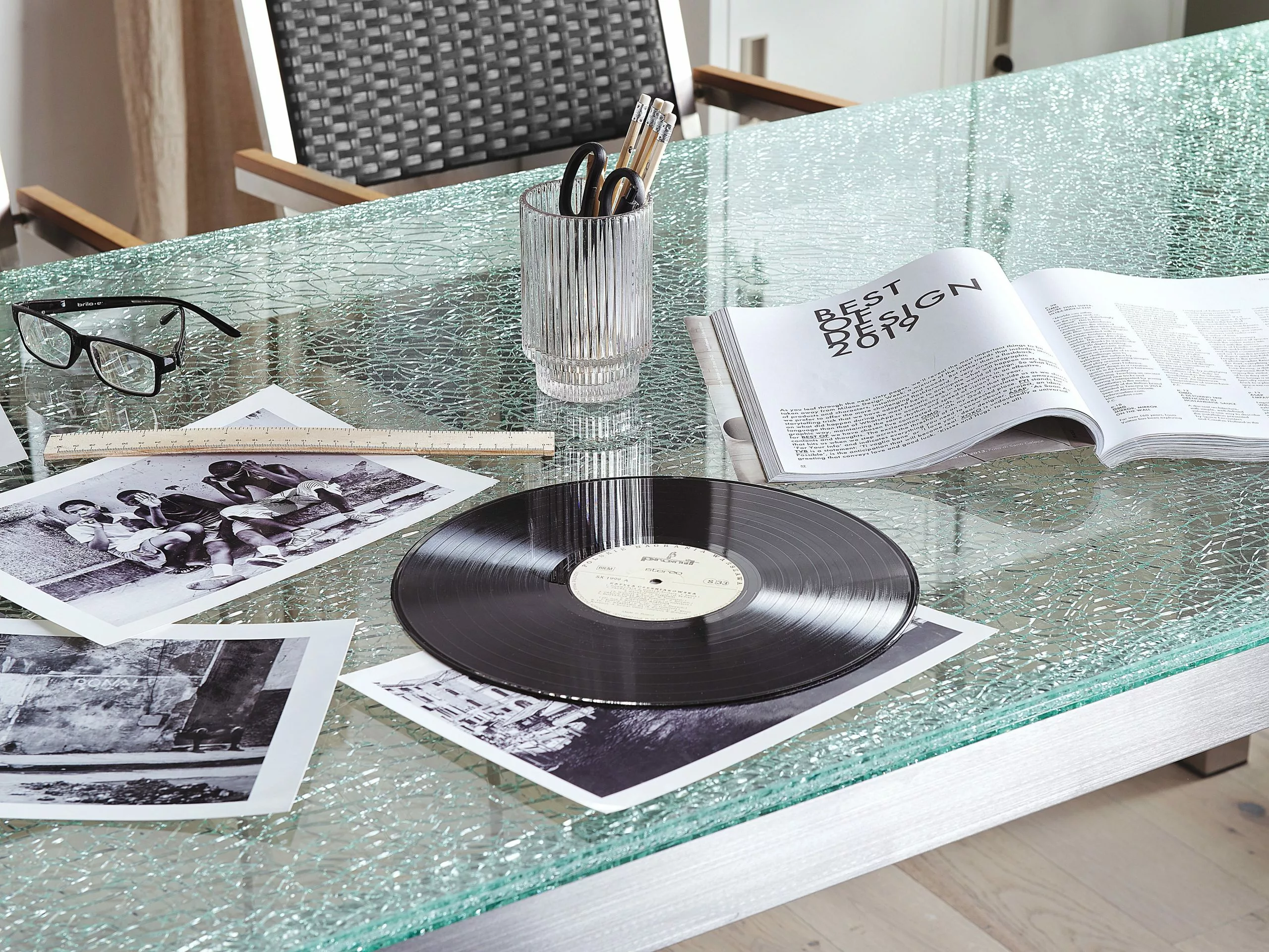 Beliani 6-istuttava Ulkoruokailuryhmä Lasitaso Tekstiilituolit Kirkas/musta GROSSETO - Image 5