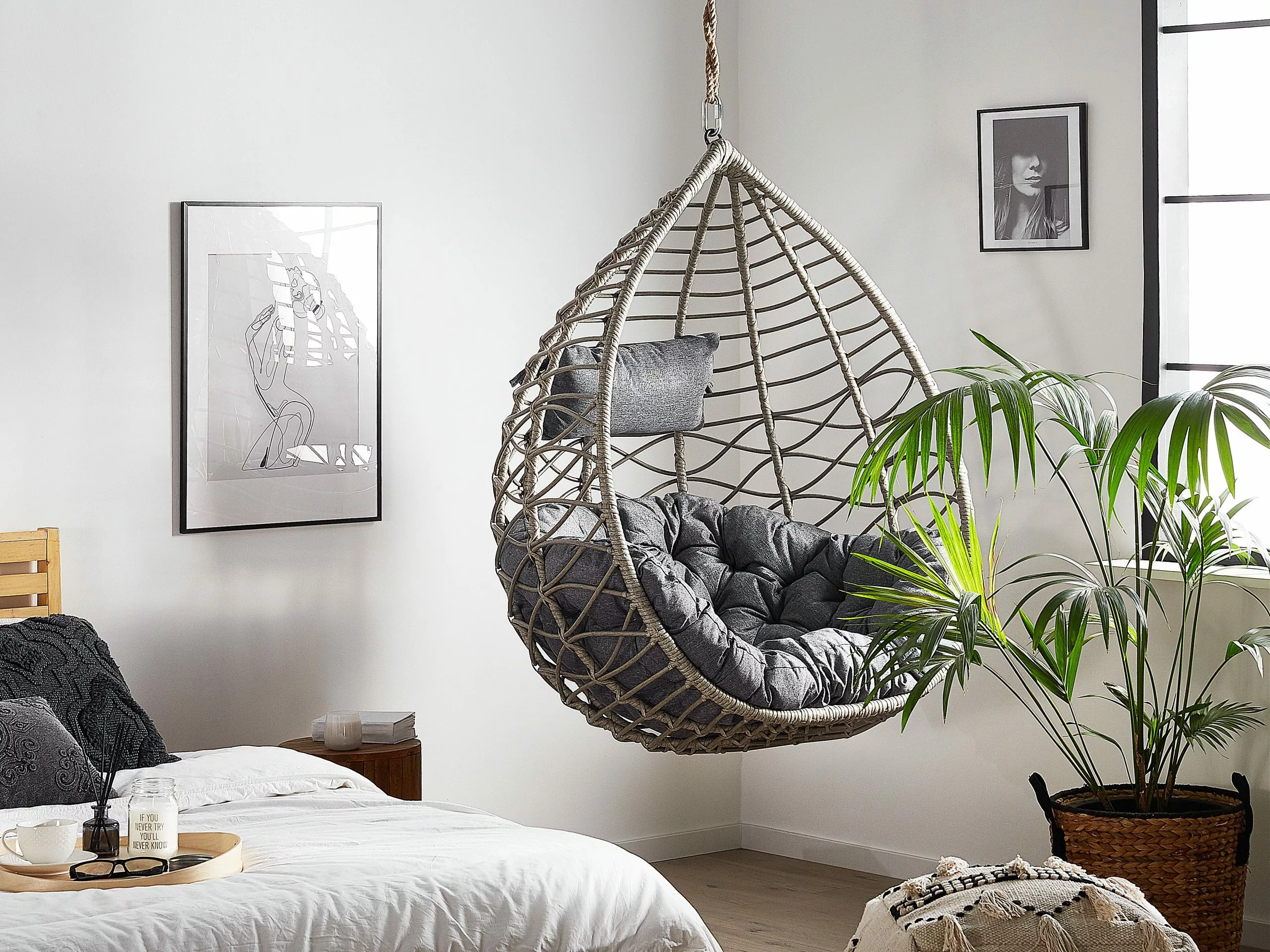 Beliani Riipputuoli Jalustalla Polyrottinki Harmaa ARSITA - Image 6