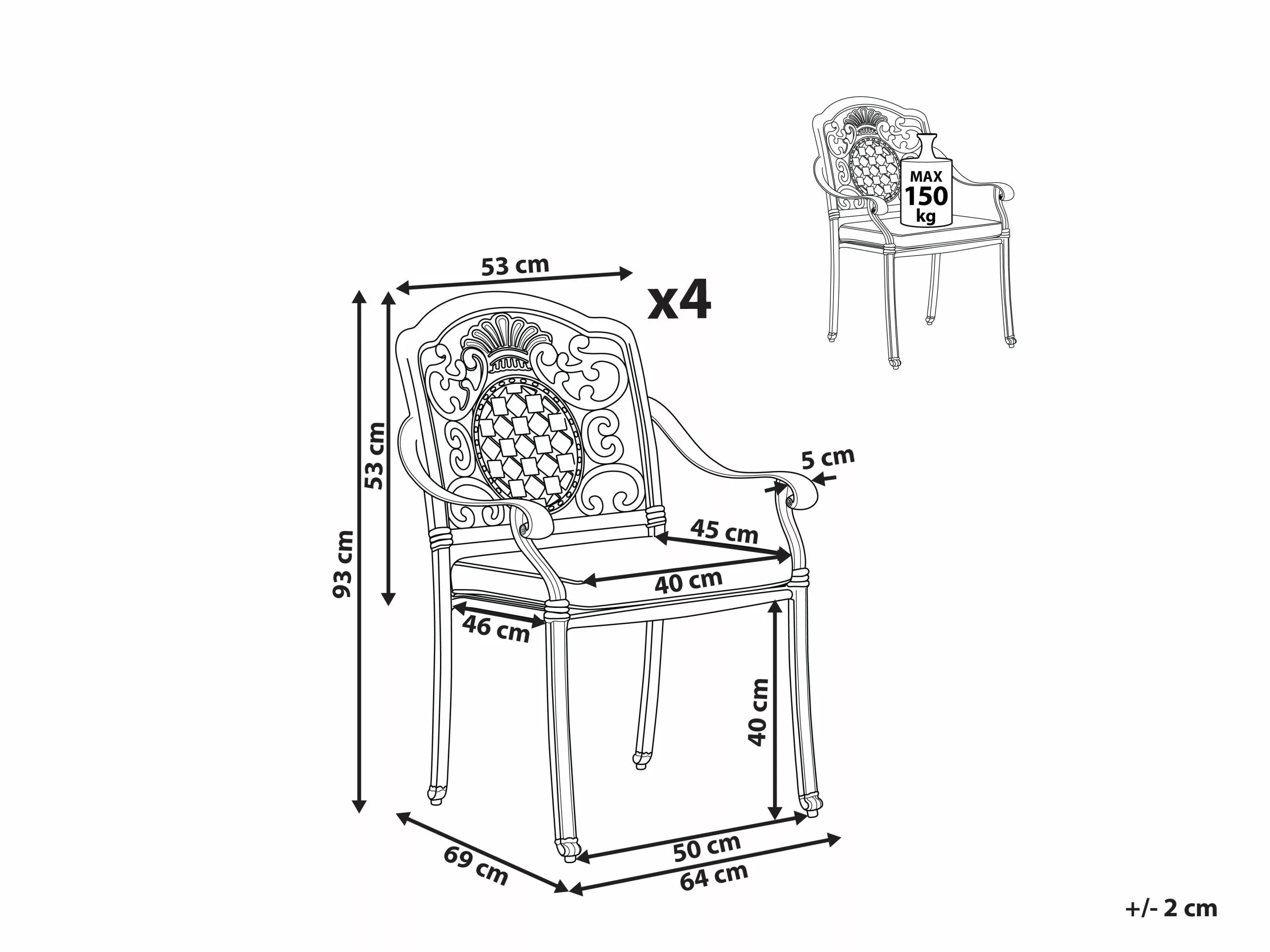 Beliani Puutarhatuolit Tummanruskeat, Alumiinia, 4kpl Setti SALENTO - Image 10
