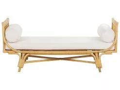 Beliani Puutarhapenkki Rottinkinen Beigellä Tyynyllä BALLAO