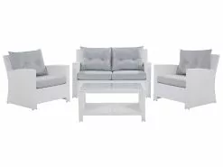 Beliani 4-istuttava Ulkosohvaryhmä Polyrottinki Valkoinen SAN MARINO