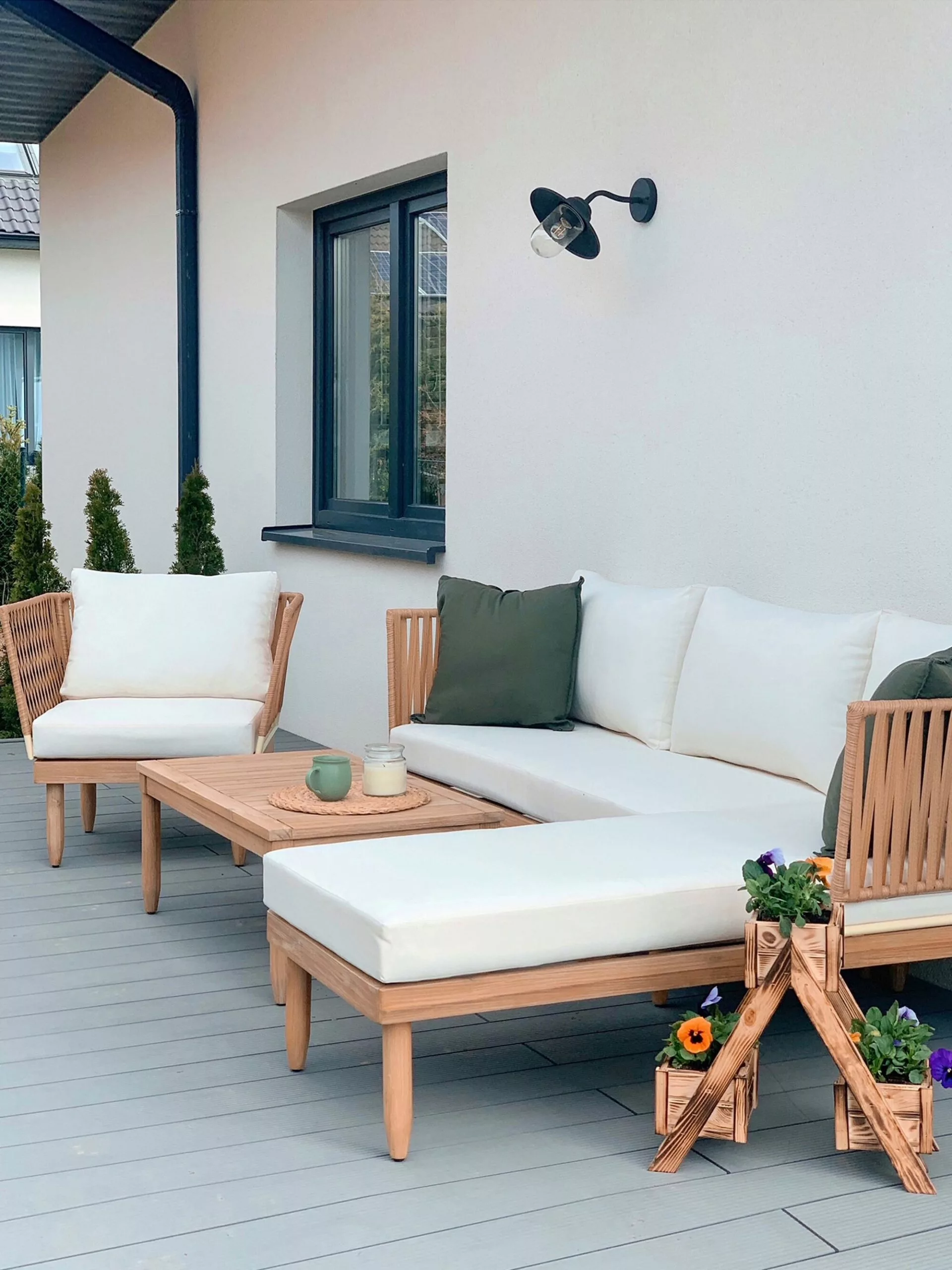 Beliani 4-istuttava Ulkosohvaryhmä Akasiapuu Vasenk. Valkoinen CREMONA - Image 9