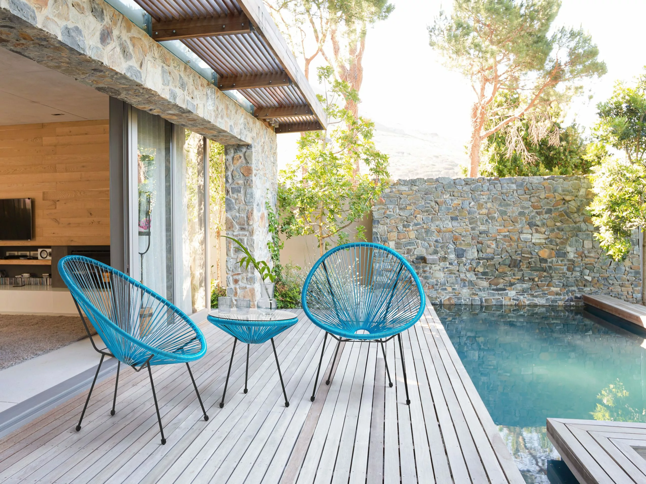 Beliani Parvekekalustesetti Rottinkinen Sininen ACAPULCO II - Image 2