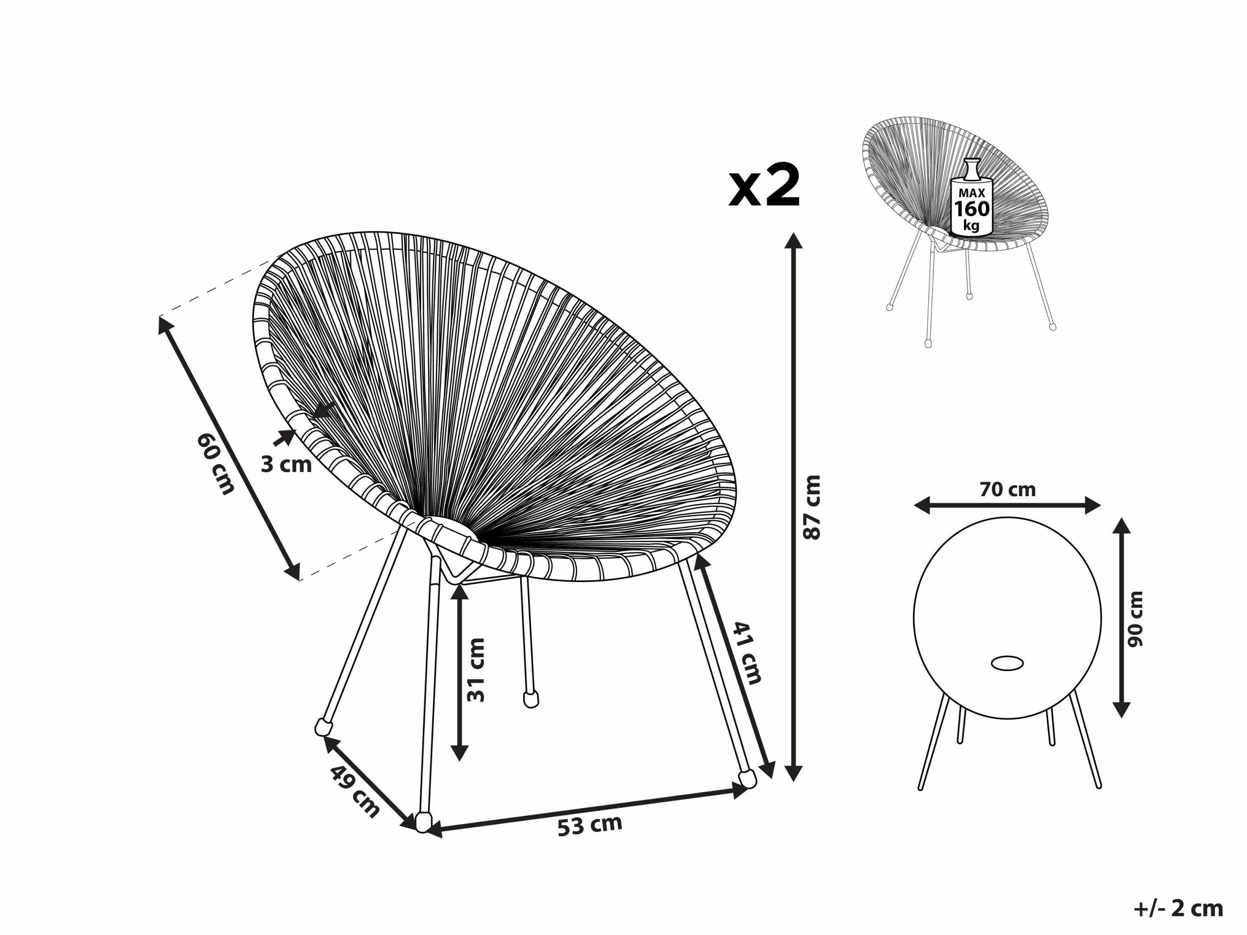 Beliani Narutuoli Polyrottinki Sininen 2 Kpl ACAPULCO II - Image 10