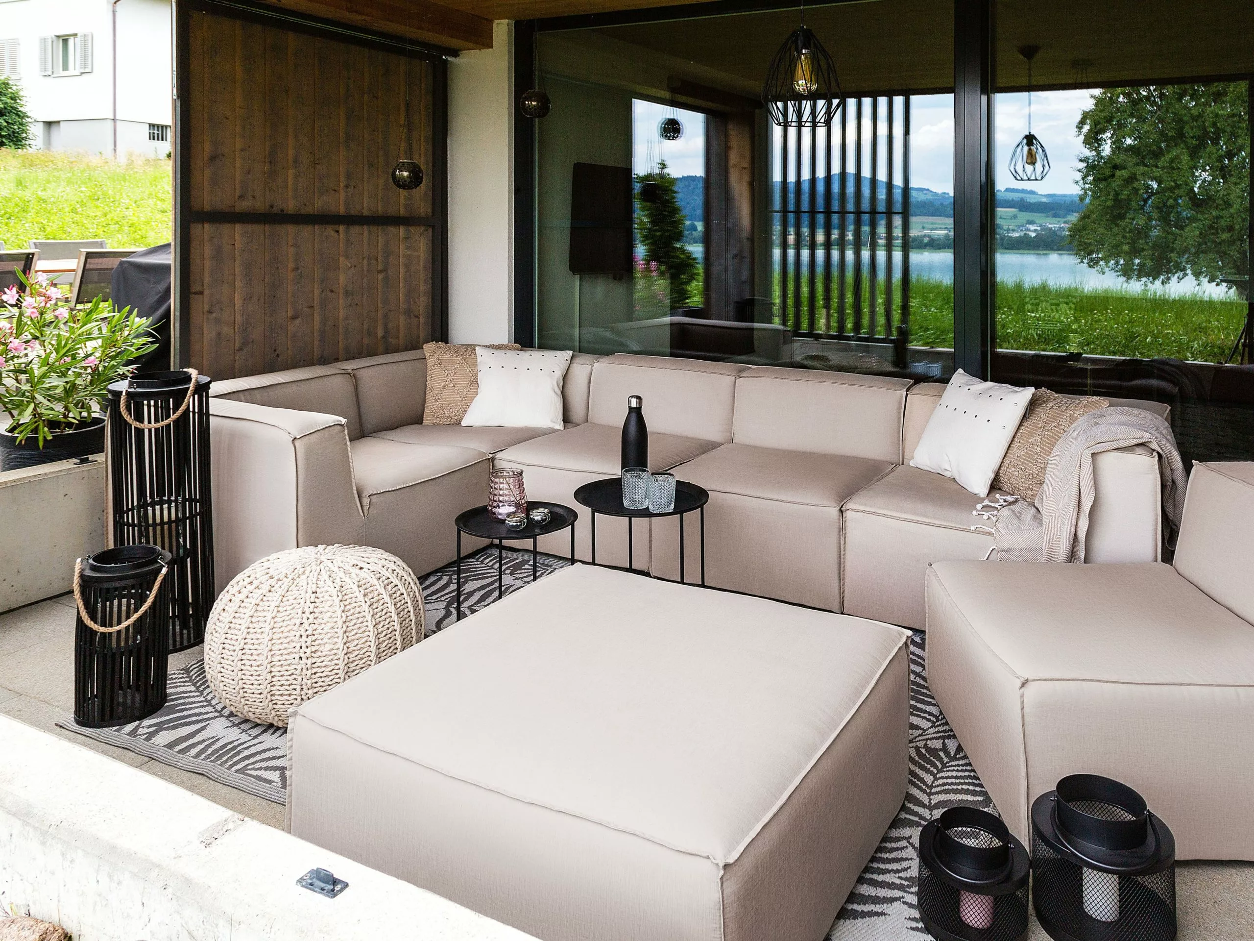 Beliani 7-istuttava Ulkosohva Kangas Oikeak. Beige AREZZO - Image 5