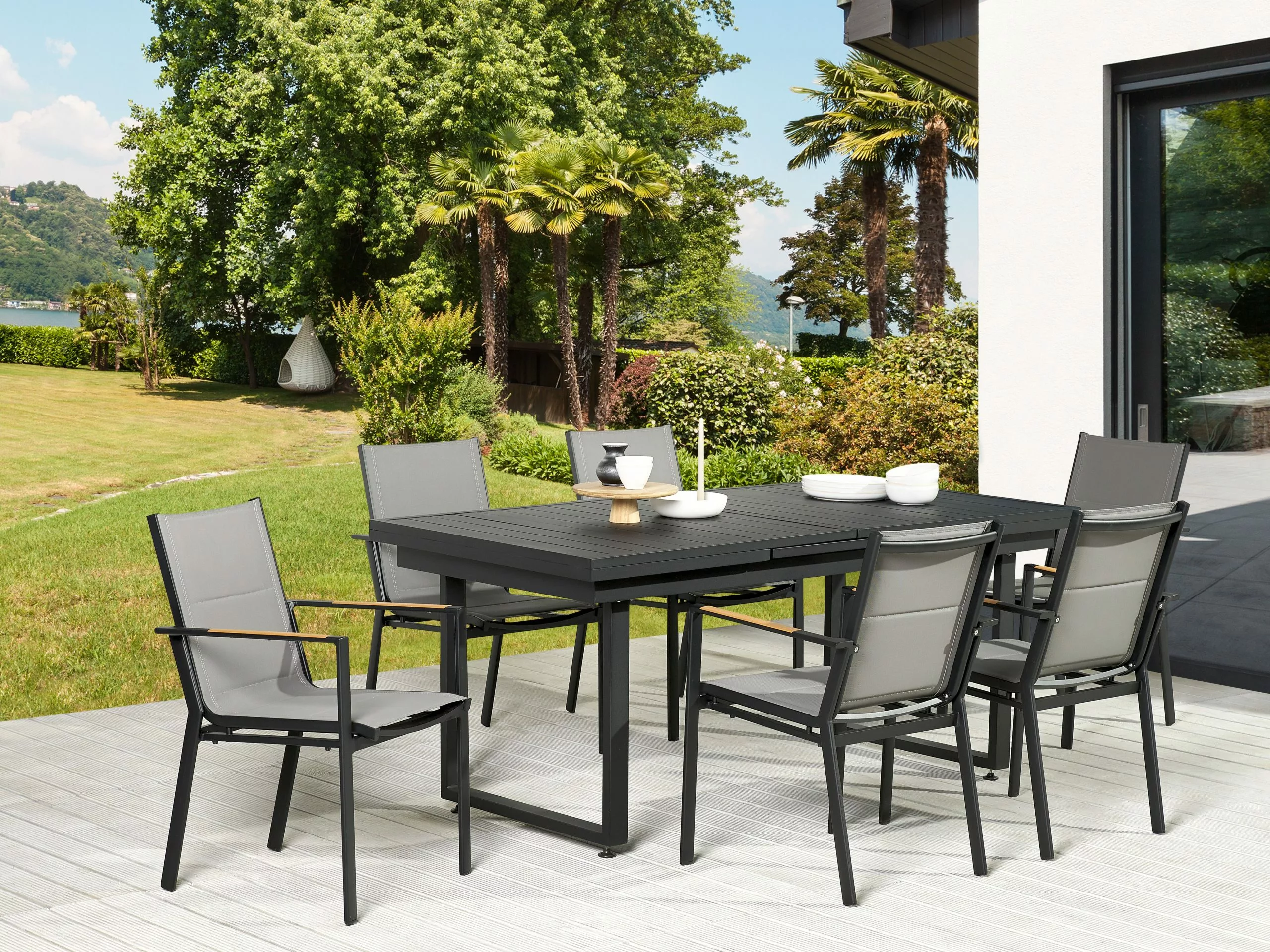 Beliani 6-istuttava Ulkoruokailuryhmä Alumiini Musta/harmaa VALCANETTO/BUSSETO 4 Beliani 6-istuttava Ulkoruokailuryhmä Alumiini Musta/harmaa VALCANETTO/BUSSETO - Image 2