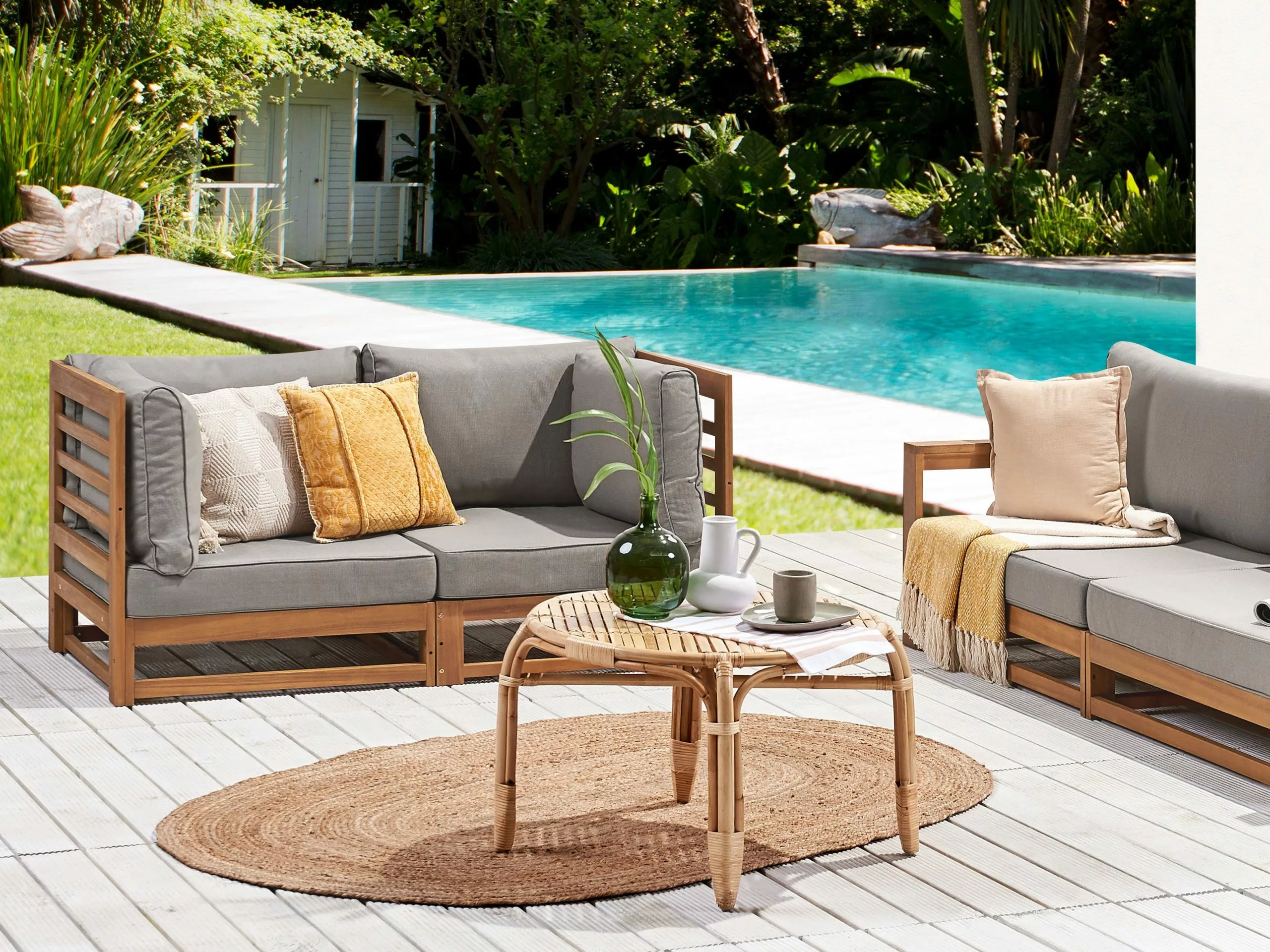 Beliani 2-istuttava Ulkosohva Akasiapuu Ruskeanharmaa TRANI - Image 3